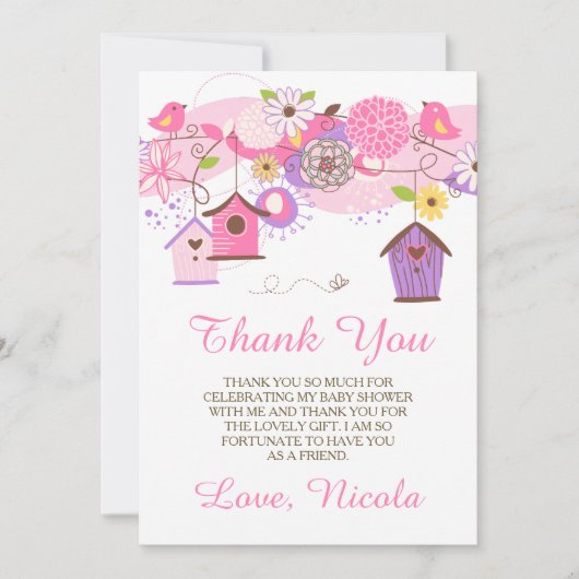 Pink & Purple Floral Baby Shower Thank You Card Bedankkaart (Voorkant)