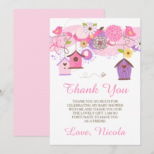 Pink & Purple Floral Baby Shower Thank You Card Bedankkaart (Voorkant / Achterkant)