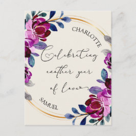 Pink Purple Floral Celebrate Love Anniversary Briefkaart