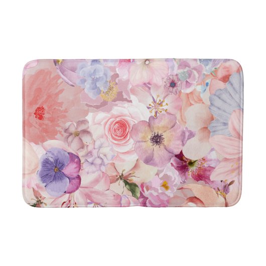 Pink & Purple Floral Pattern Badmat (Voorkant)
