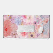 Pink & Purple Floral Pattern Bureaumat (Keyboard & Muis)
