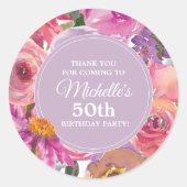 Pink Purple Flowers 50th Birthday Party Bedankt Ronde Sticker (Voorkant)