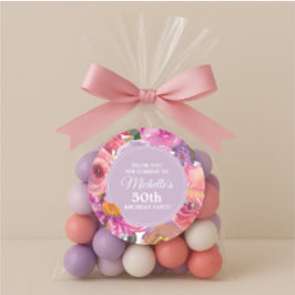 Pink Purple Flowers 50th Birthday Party Bedankt Ronde Sticker