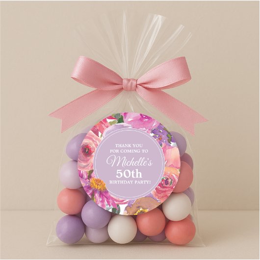 Pink Purple Flowers 50th Birthday Party Bedankt Ronde Sticker
