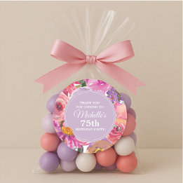 Pink Purple Flowers 75th Birthday Party Hartelijk  Ronde Sticker