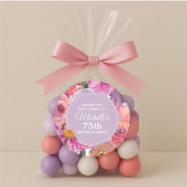 Pink Purple Flowers 75th Birthday Party Hartelijk  Ronde Sticker