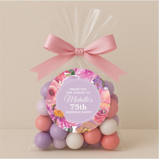 Pink Purple Flowers 75th Birthday Party Hartelijk  Ronde Sticker