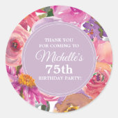 Pink Purple Flowers 75th Birthday Party Hartelijk  Ronde Sticker (Voorkant)