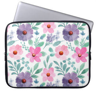 Pink Purple Flowers  Girly-laptophoes Laptop Sleeve