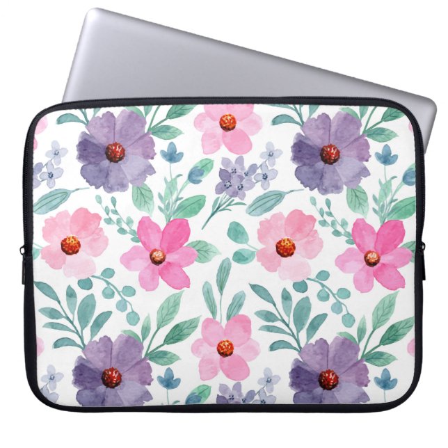 Pink Purple Flowers  Girly-laptophoes Laptop Sleeve (Voorkant)