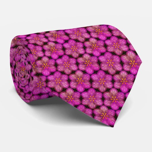 Pink Purple Flowers Pattern, Elegant Semi Abstract Stropdas (Opgerold)