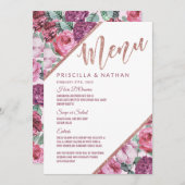 Pink Purple Flowers Roos Gold Wedding Menu (Voorkant / Achterkant)