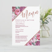 Pink Purple Flowers Roos Gold Wedding Menu (Staand voorkant)