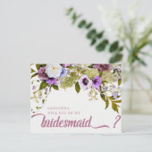 Pink Purple Flowers word je mijn bruidsmeisje Kaar Briefkaart (Staand voorkant)