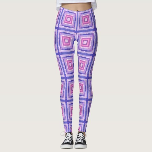 Pink & Purple Geometric Square Leggings (Voorkant)