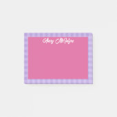 Pink Purple Gingham Border Name In Cool Script Post-it® Notes (Voorkant)