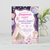 Pink Purple Girl Sleepover Birthday Kaart (Staand voorkant)