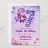 Pink Purple Glitter 67 Birthday Party Kaart (Voorkant)