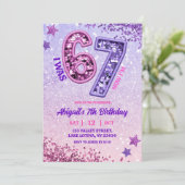 Pink Purple Glitter 67 Birthday Party Kaart (Staand voorkant)