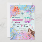 Pink Purple Glitter Mermaids 10th Birthday Party Kaart (Voorkant)