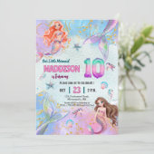 Pink Purple Glitter Mermaids 10th Birthday Party Kaart (Staand voorkant)