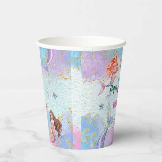 Pink Purple Glitter Mermaids 10th Birthday Party Papieren Bekers (Rechts)