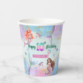 Pink Purple Glitter Mermaids 10th Birthday Party Papieren Bekers (Voorkant)
