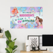 Pink Purple Glitter Mermaids 10th Birthday Welcome Poster (Thuiskantoor)