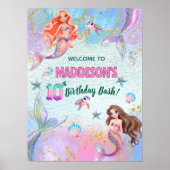 Pink Purple Glitter Mermaids 10th Birthday Welcome Poster (Voorkant)