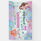 Pink Purple Glitter Mermaids 10th Birthday Welcome Spandoek (Verticaal)