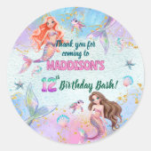 Pink Purple Glitter Mermaids 12th Birthday Party Ronde Sticker (Voorkant)