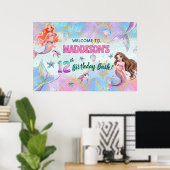 Pink Purple Glitter Mermaids 12th Birthday Welcome Poster (Thuiskantoor)