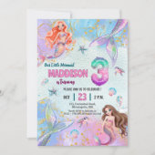 Pink Purple Glitter Mermaids 3rd Birthday Party Kaart (Voorkant)