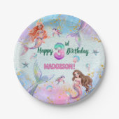 Pink Purple Glitter Mermaids 3rd Birthday Party Papieren Bordje (Voorkant)