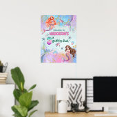 Pink Purple Glitter Mermaids 3rd Birthday Welcome Poster (Thuiskantoor)