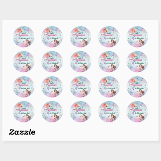 Pink Purple Glitter Mermaids 4th Birthday Party Ronde Sticker (Vel)