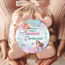 Pink Purple Glitter Mermaids 5th Birthday Party Ronde Sticker