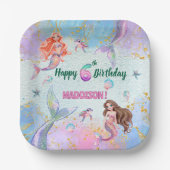 Pink Purple Glitter Mermaids 6th Birthday Party Papieren Bordje (Voorkant)