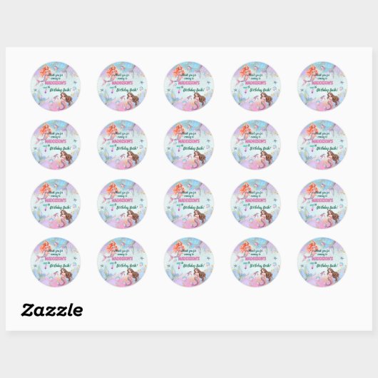 Pink Purple Glitter Mermaids 7th Birthday Party Ronde Sticker (Vel)