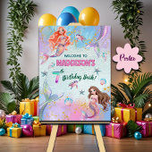 Pink Purple Glitter Mermaids 7th Birthday Welcome Poster