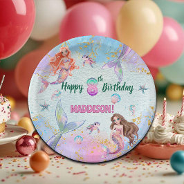 Pink Purple Glitter Mermaids 8th Birthday Party Papieren Bordje