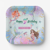 Pink Purple Glitter Mermaids 9th Birthday Party Papieren Bordje (Voorkant)