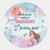 Pink Purple Glitter Mermaids 9th Birthday Party Ronde Sticker (Voorkant)
