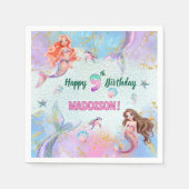 Pink Purple Glitter Mermaids 9th Birthday Party Servet (Voorkant)