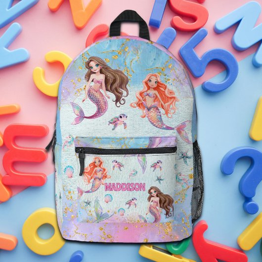 Pink Purple Glitter Mermaids Add Name Bedrukte Rugzak