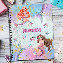 Pink Purple Glitter Mermaids Add Name Notitieboek