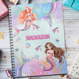Pink Purple Glitter Mermaids Add Name Notitieboek