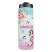 Pink Purple Glitter Mermaids Add Name Thermosbeker (Voorkant)