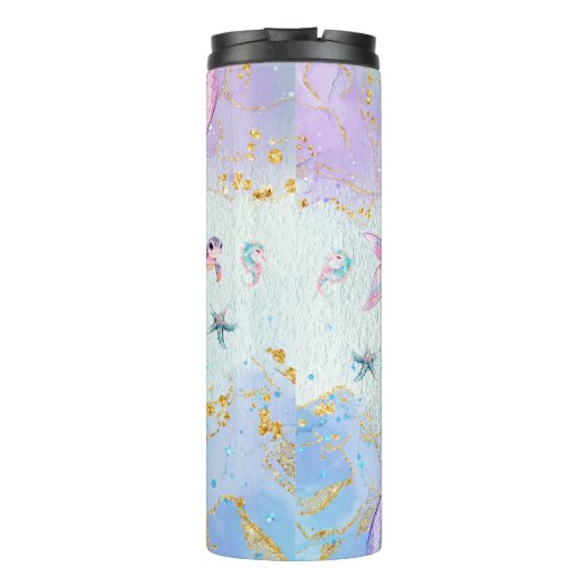 Pink Purple Glitter Mermaids Add Name Thermosbeker (Achterkant)