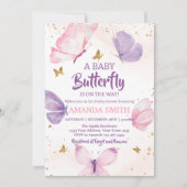 Pink Purple Gold Butterfly Baby Shower Kaart (Voorkant)